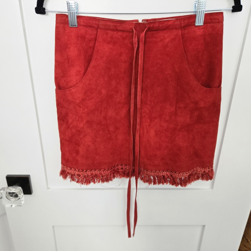 Jill Michelle Size 2 Red Suede Fringe Mini Skirt